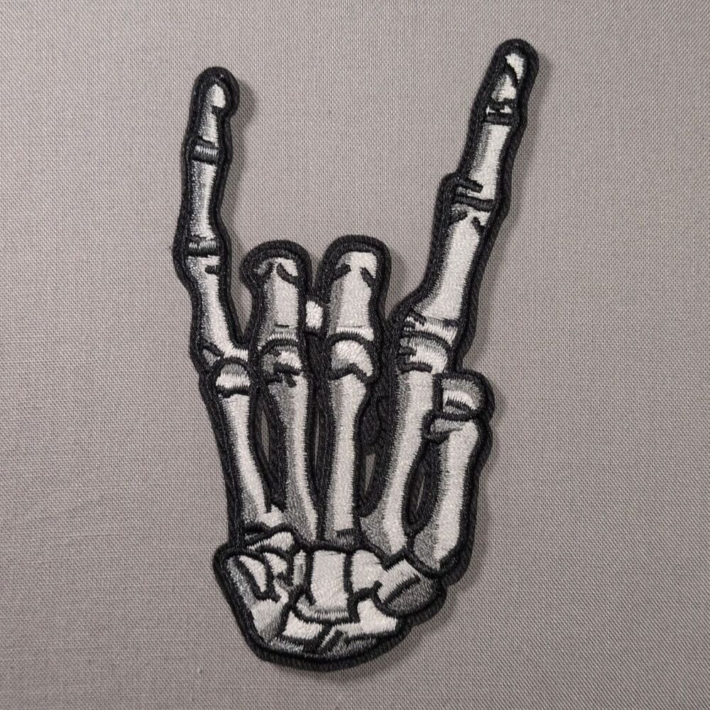 Skeleton Rock Hand Iron On Patch | Rock Music Patch